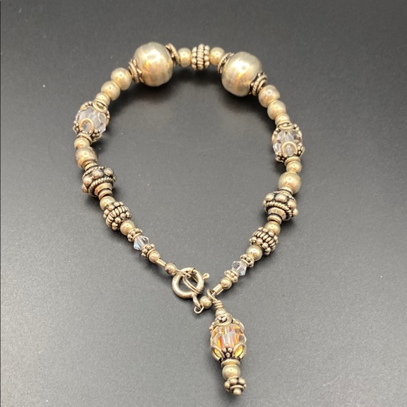 925 Sterling Silver Textured Beaded Bracelet with Intricate Spacers - Picture 4 of 7